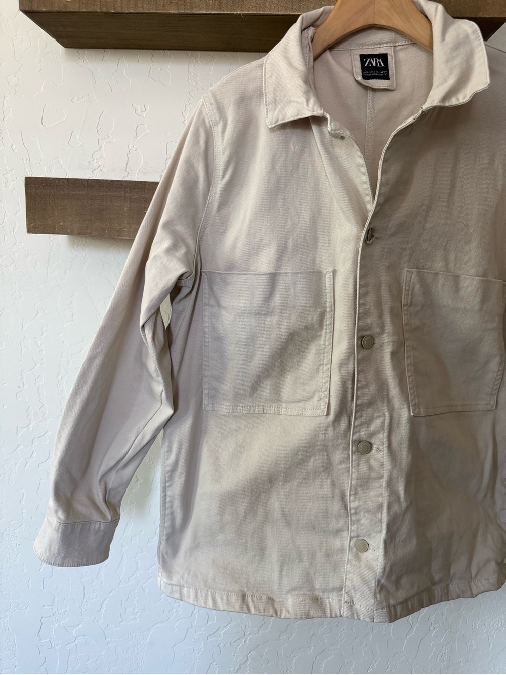Zara|Canvas denim chore jacket in Off-White ,Workwear Shirt Jacket/anorak•LARGE